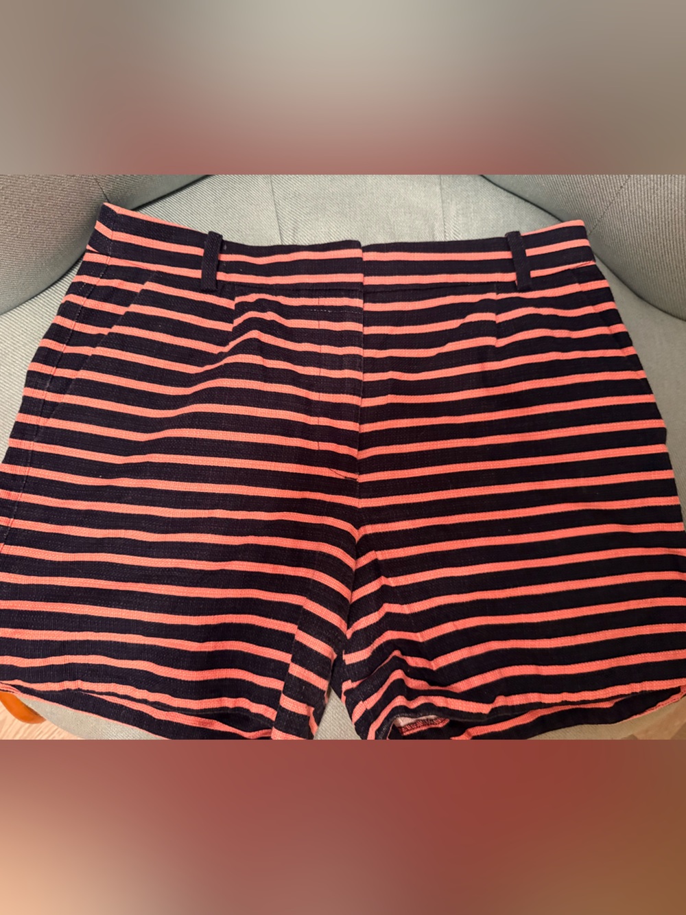 J. Crew Striped Flat Front Shorts in Navy and Coral